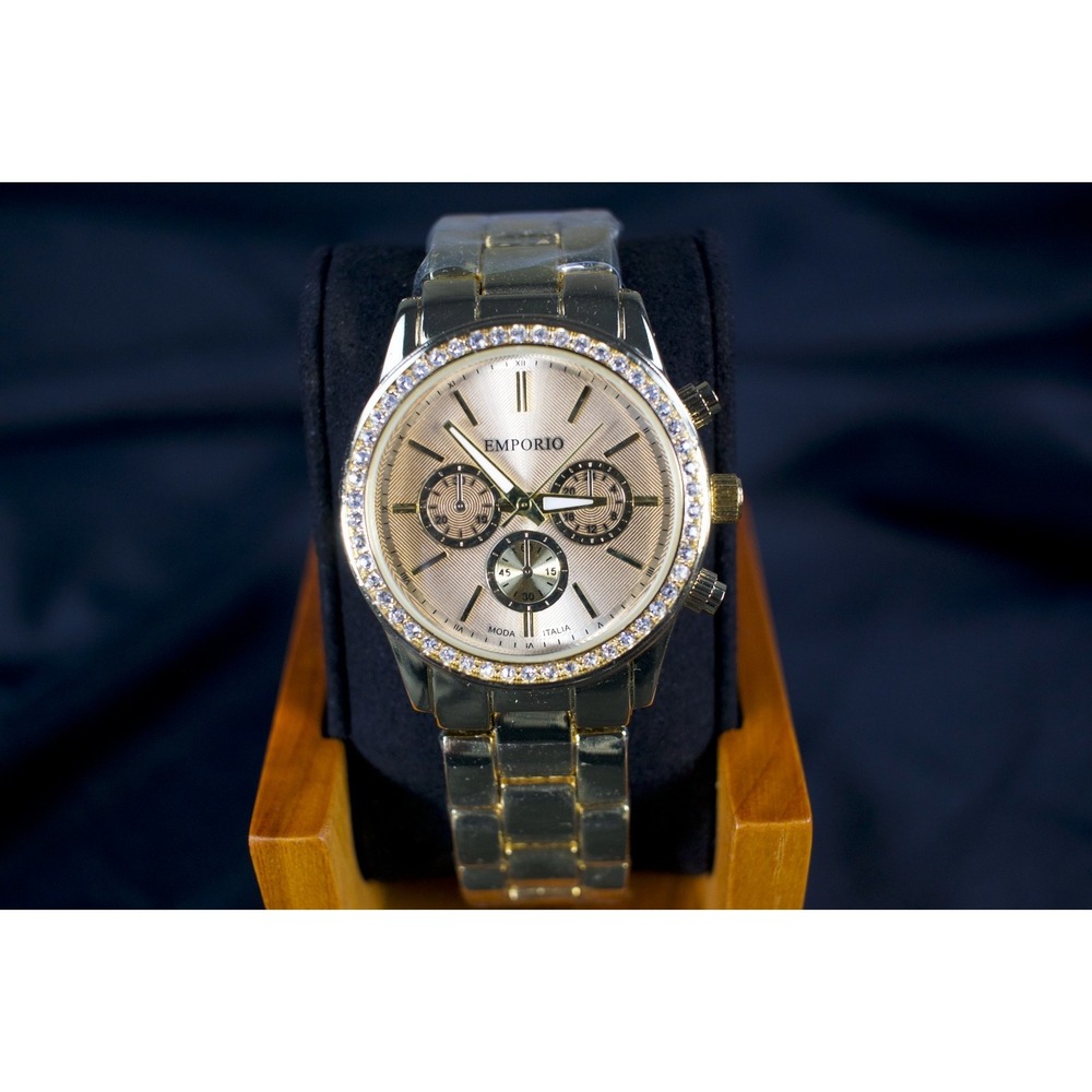 Emporio Moda Italia Limited Edition Gold Tone Crystal Quartz Watch w/Box New Bat